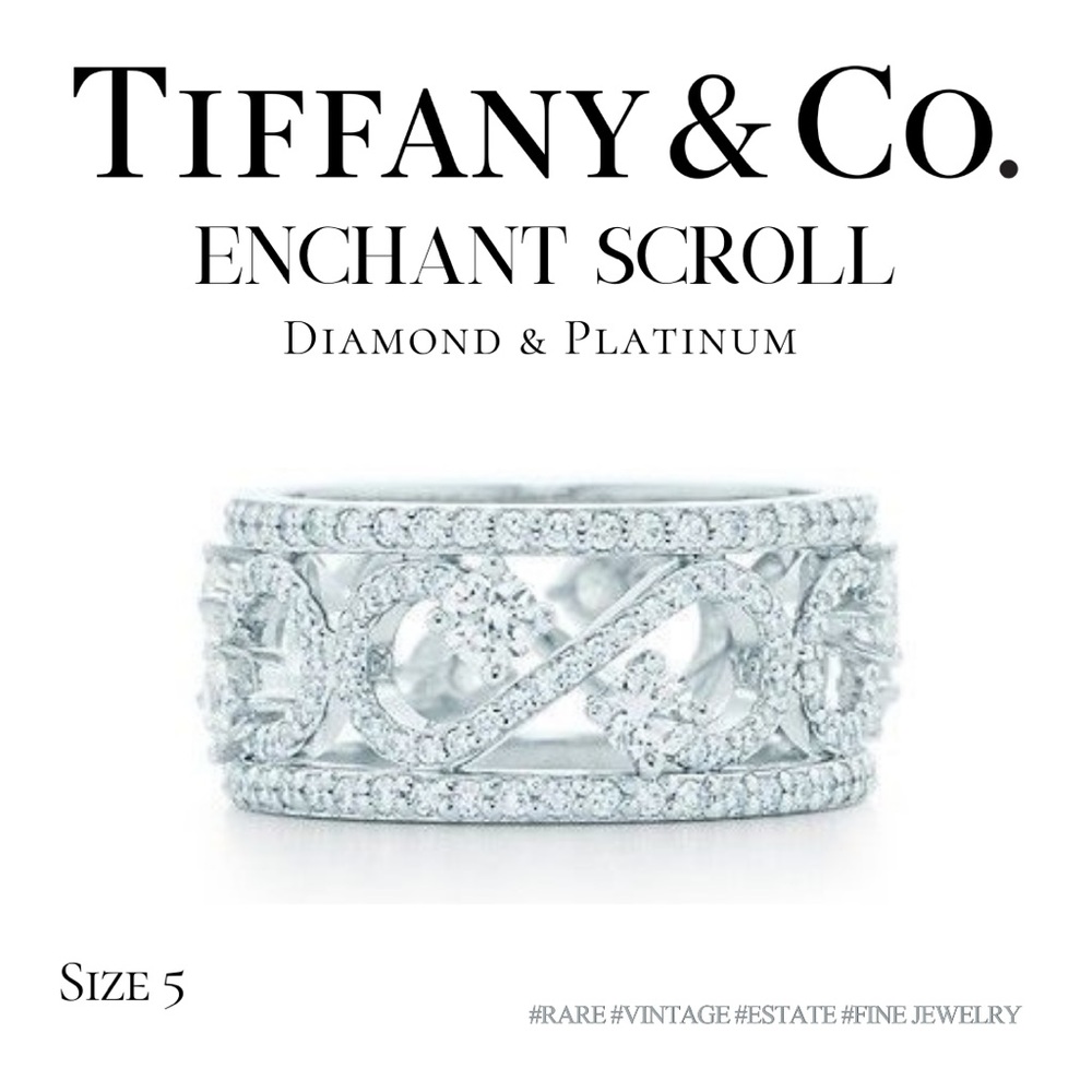 Tiffany & Co enchant scroll diamond platinum band ring - Picture 1 of 7